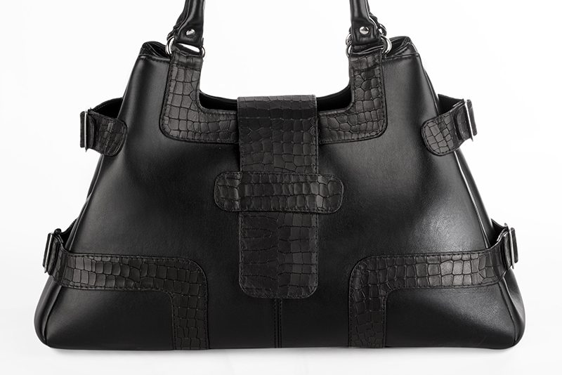 Dress large handbag in satin black leather - Profile view